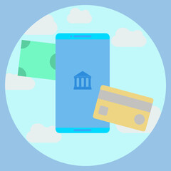 Mobile banking icon on cloud. Flat design, minimal design.