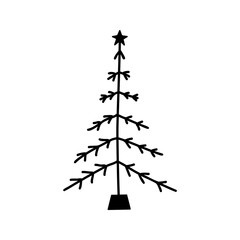 Linear hand drawn christmas tree vector illustration