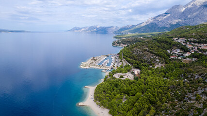 Fototapeta na wymiar View of Tucepi waterfront in Krvavica, Dalmatia region of Croatia