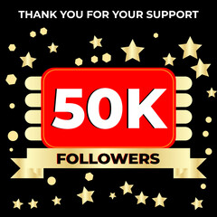 Thank you 50k followers celebration template design perfect for social network and followers, Vector illustration.