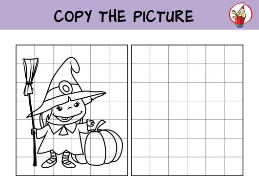 Witch baby girl. Copy the picture. Coloring book