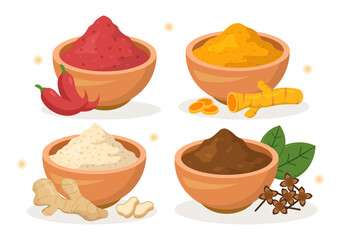 Spice Shop with Different Hot Spices, Condiment, Exotic Fresh Seasoning and Traditional Herbs in Flat Cartoon Hand Drawn Templates Illustration