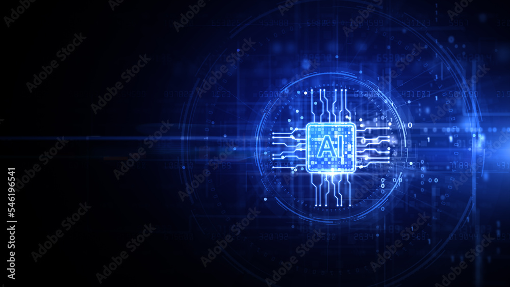 Poster blue ai learning and artificial intelligence concept of digital robotic devices, technology digital 
