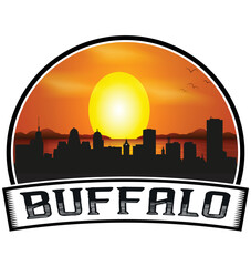 Buffalo New York USA Skyline Sunset Travel Souvenir Sticker Logo Badge Stamp Emblem Coat of Arms Vector Illustration EPS