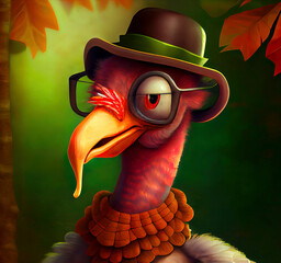 illustration of funny thanksgiving turkey - obrazy, fototapety, plakaty