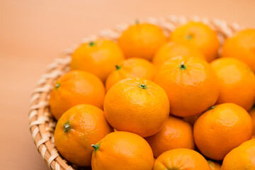 Stack of citrus fruit on basket