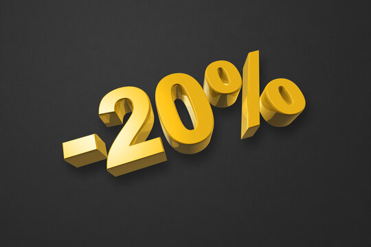 20% off discount offer. 3D illustration isolated on black. Promotional price rate