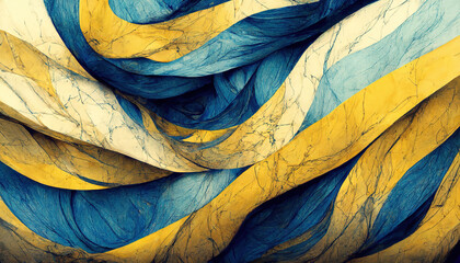 Abstract luxury marble background. Digital art marbling texture. Blue and yellow
