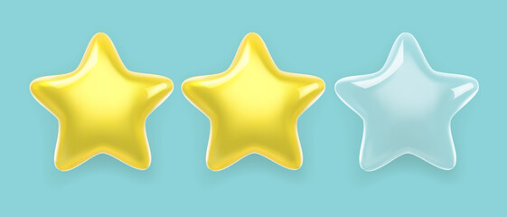 Three realistic glass rating stars filling with gold. Mesh gradients EPS10