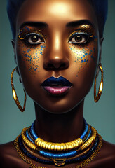 Digital art portrait of beautiful black woman.