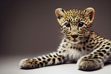 Fototapeta premium Portrait of cute young leopard in studio setting