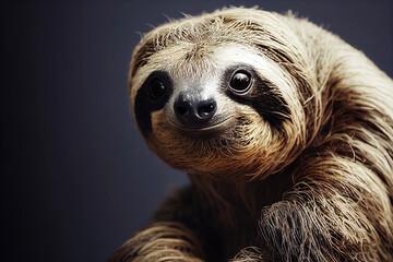 Portrait of a cute sloth in studio setting