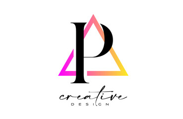 Letter P Logo inside a Triangle with creative Cut Design.