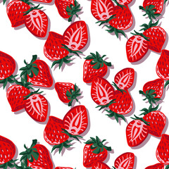 Seamless pattern with strawberries, white background. Vector