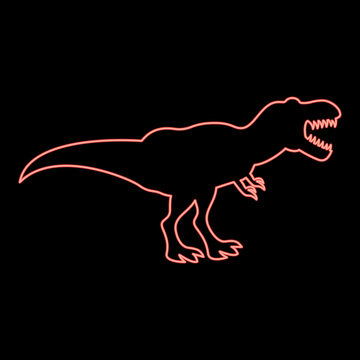 Neon dinosaur tyrannosaurus t rex red color vector illustration image flat style