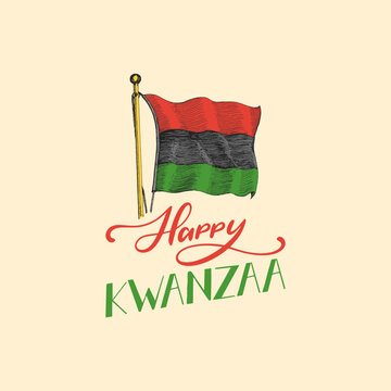 Happy Kwanza Lettering, Pan African Flag In Vector