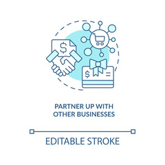 Partner up with other businesses turquoise concept icon. Finding new clients tip abstract idea thin line illustration. Isolated outline drawing. Editable stroke. Arial, Myriad Pro-Bold fonts used