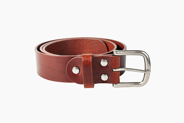 Isolated men's leather belt on a white background.