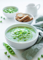 Fresh vegetable soup made of green peas