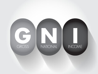 GNI - Gross National Income is the total amount of money earned by a nation's people and businesses, acronym business concept background