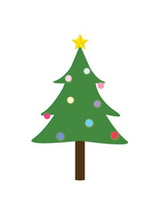 The Christmas Tree was Decorated with Ball Lights and Starlight-Isolated On White Background.