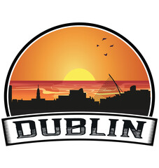Dublin Ireland Skyline Sunset Travel Souvenir Sticker Logo Badge Stamp Emblem Coat of Arms Vector Illustration EPS