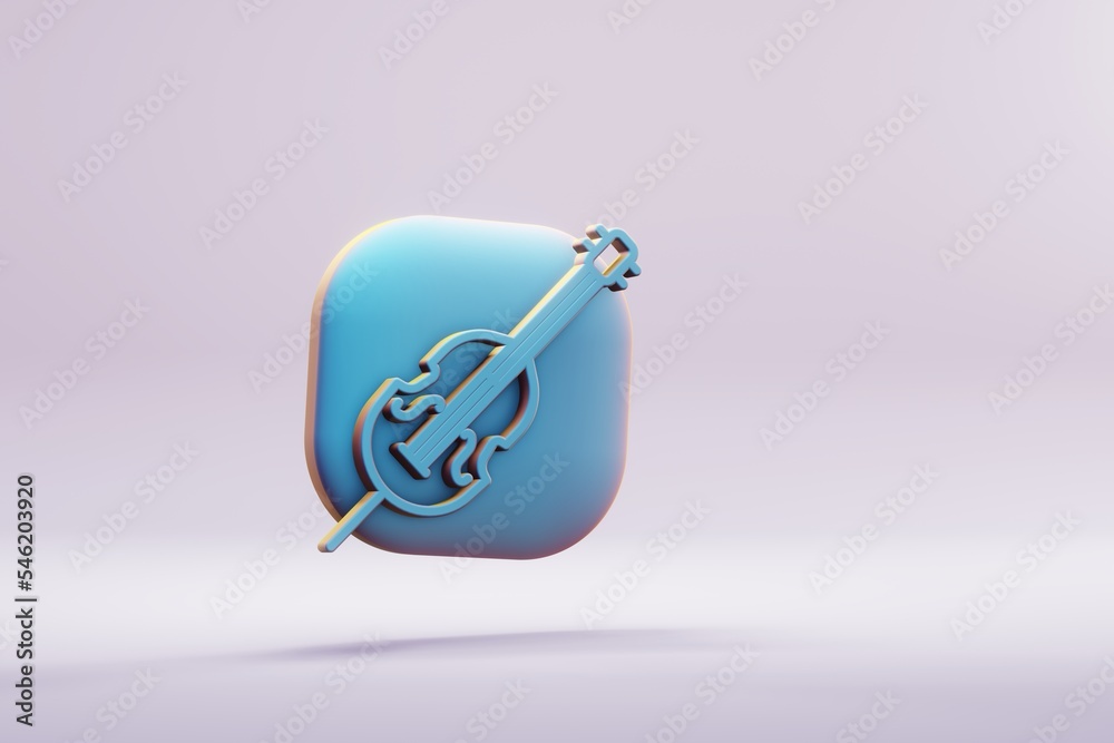 Poster beautiful illustration musical instrument blue inclined cello symbol icons on a bright pink backgrou