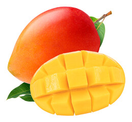 Red Mango fruit with leaf isolated on white background, Fresh Mango fruit on White Background PNG...