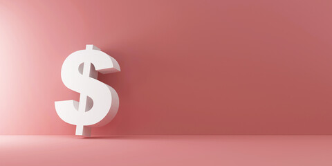 Dollar Sign near the wall on pink studio background