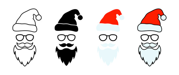 Beard with christmas hat and glasses on white background
