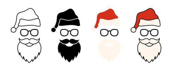 Beard with christmas hat and glasses on white background