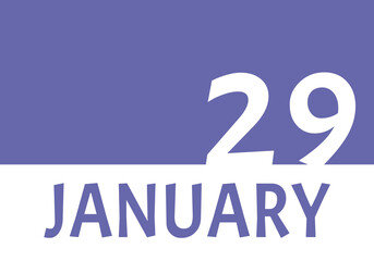 29 january calendar date with copy space. Very Peri background and white numbers. Trending color for 2022.