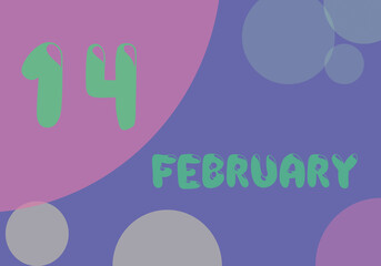 14 february day of the month in pastel colors. Very Peri background, trend of 2022.