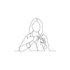Vector illustration of a girl with a piggy bank drawn in line art style
