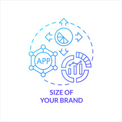 Size of your brand blue gradient concept icon. Expanse business. Company growth. Statistical analyse abstract idea thin line illustration. Isolated outline drawing. Myriad Pro-Bold font used