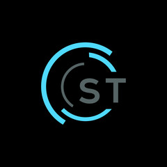 ST logo monogram isolated on circle element design template, ST letter logo design on black background. ST creative initials letter logo concept. ST letter design.
