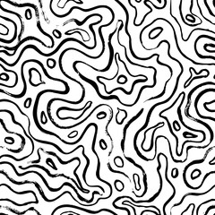 Topographic map seamless pattern. Brush drawn wavy ornament with scuffs. Topographic topo contour map background in sketch style. Abstract organic texture. Trendy vector illustration in organic style.