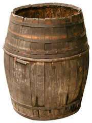 Dark old decayed wooden barrel isolated