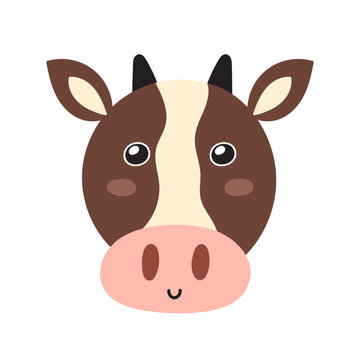 recommend clip art: Cute cow face in cartoon style. Farm character head for baby and kids design. Funny smiling animal print. Vector illustration