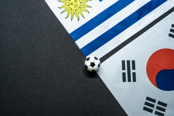 FIFA World Cup Qatar 2022 Football match with national flags. Group H Uruguay vs South Korea