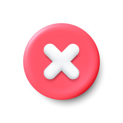 Obraz premium 3d rejection icon. Cancel cross or delete sign. Forbidden x symbol. Illustration for web and mobile app. Red 3d cancel icon. Error cross button, close element. Wrong answer sign. Vector