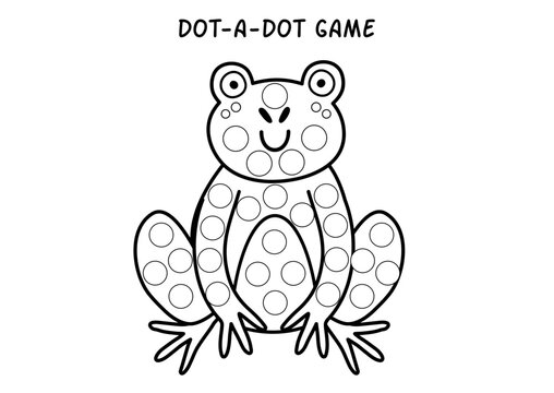 Dot a dot game for kids with cute frog. Funny activity page for toddlers. Animal dot marker worksheet. Vector illustration