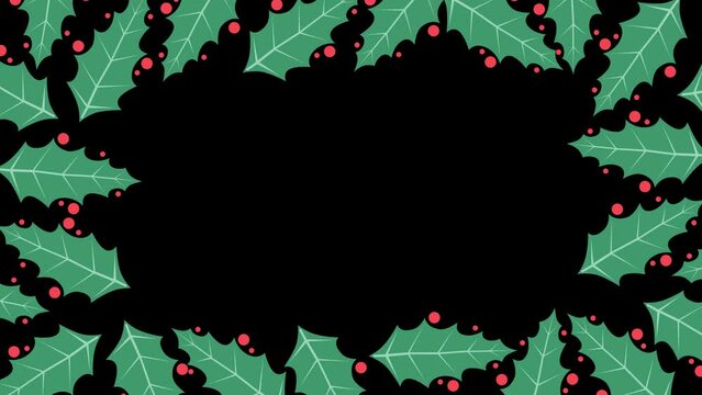 Christmas animated frame made of holly leaves