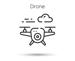Drone line icon. Quadcopter with video camera sign. Quadrotor helicopter symbol. Illustration for web and mobile app. Line style quadrotor helicopter icon. Editable stroke drone. Vector