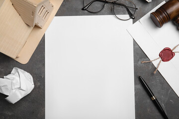 Flat lay composition with last will and testament on grey table