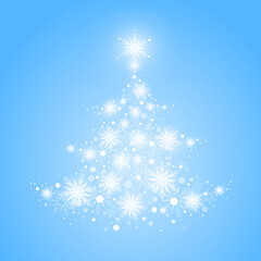 White Christmas tree from on light blue background. 