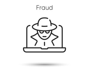 Fraud line icon. Spy, thief or hacker sign. Cyber hack symbol. Illustration for web and mobile app. Line style money scam icon. Editable stroke online fraud. Spy agent person. Vector