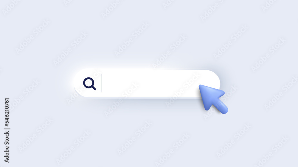 Poster search bar 3d template for website. navigation search for web browser. 3d arrow mouse cursor. ask qu