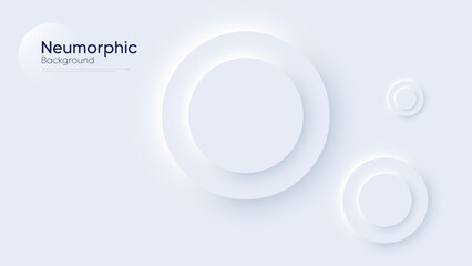 Fototapeta na wymiar Neumorphic circular background with round concentric elements. Minimal abstract clean paper 3d design template. Concentric circular neumorphic frame banner. Realistic paper surface. Vector