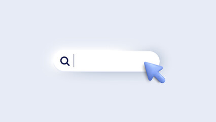 Search bar 3d template for website. Navigation search for web browser. 3d arrow mouse cursor. Ask question template banner. Support FAQ information web bar. Vector - obrazy, fototapety, plakaty